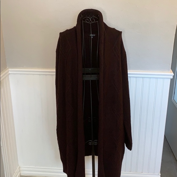 💚 Hannah Long Burgundy Textured Cardigan Women L - Picture 2 of 7